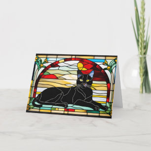 Hübsche schwarze Katze Buntglas Karte
