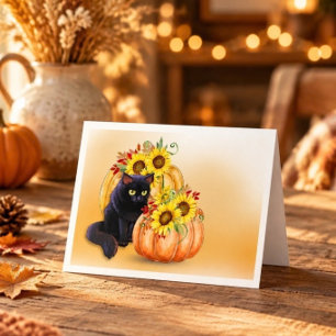 Hübsche schwarze Katze & Kürbis Halloween Grußkart Karte