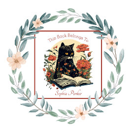 Hübsche Schwarze Katze mit Buchzeichen für Bücher  Quadratischer Aufkleber