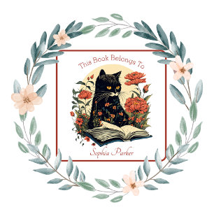 Hübsche Schwarze Katze mit Buchzeichen für Bücher Quadratischer Aufkleber
