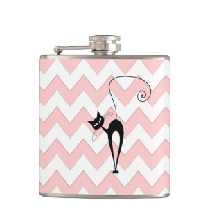 Hübsche schwarze Katze Zickzack blass pink Flachmann