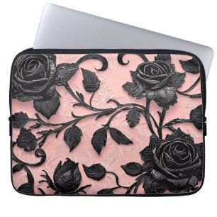 Hübsche schwarze Rose auf rosa Hintergrund Laptopschutzhülle