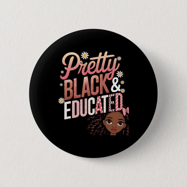 Hübsche Schwarze und Gebildete geben Schwarze Gesc Button (Vorderseite)
