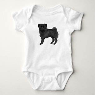 Hübsche schwarzfarbige Pug-Mops-Hund-Illustration Baby Strampler