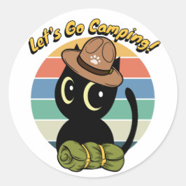 Hübsche Schwarzkatze will Camping zu gehen Runder Aufkleber