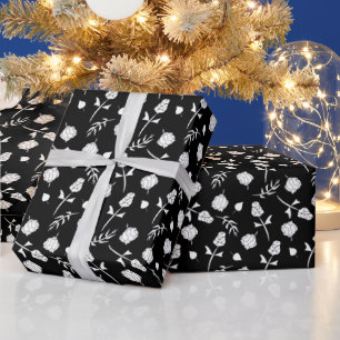 Hübsche Schwarzweiß-Rosen-Rosenknospe - Blumendruc Geschenkpapier