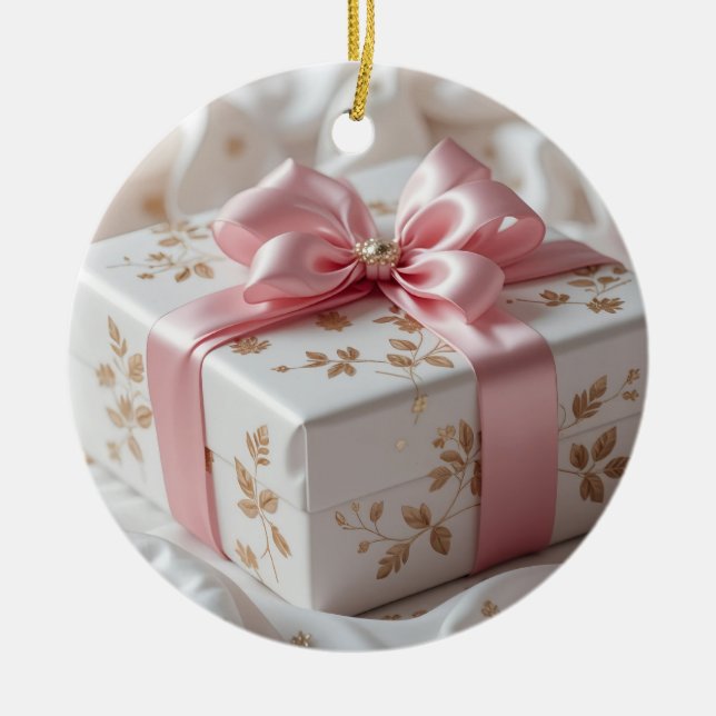 hübsche Seiden-Roségeschenkbox Keramik Ornament (Vorne)
