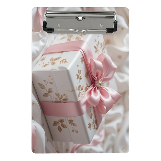 hübsche Seiden-Roségeschenkbox Mini Klemmbrett (Vorderseite)