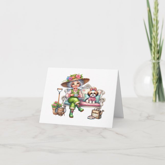 Hübsche Senior Lady mit Hund (Vorderseite)