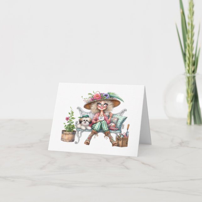 Hübsche Senior Lady mit Hund (Vorderseite)