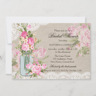 Hübsche Shabby Chic Spitze & Florale Hochzeitsdusc Einladung