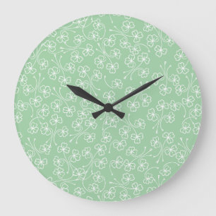 Hübsche Shamrocks Weiße Umrandungen, Grüne Wanduhr