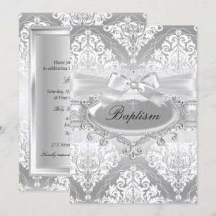 Hübsche Silber-Damask-Bogen-Tauf-Einladung Einladung