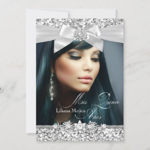 Hübsche silberne Glitter-Schleife Foto Quinceanera Einladung