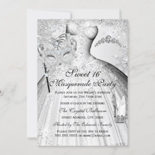 Hübsche silberne Prinzessin-Masquerade Sweet 16 Ei Einladung