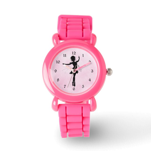 Hübsche Silhouette Ballerina auf rosa Armbanduhr (Vorderseite)