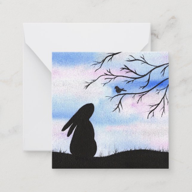 Hübsche Silhouette Bunny & Bird Mitteilungskarte (Vorderseite)