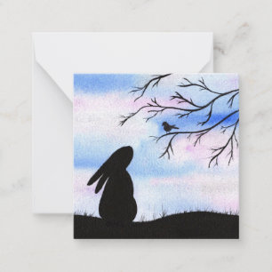 Hübsche Silhouette Bunny & Bird Mitteilungskarte