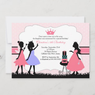 Hübsche Silhouette Rosa Prinzessin Geburtstagspart Einladung