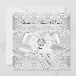 Hübsche Silver Lace & Bow Bridal Dusche Einladung