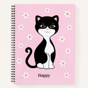 Hübsche Smoking-Katze und Blumen auf Hellrosa Notizbuch