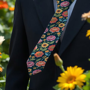 Hübsche Sommer Blume farbenfrohe Blumen auf schwar Krawatte