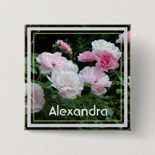 Hübsche Sommer-Rosa-Rosen-Blumen-Name-Nadel Button