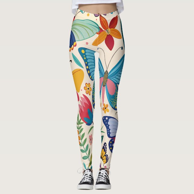Hübsche Sommerschmetterlinge und Blume Muster Leggings (Vorderseite)