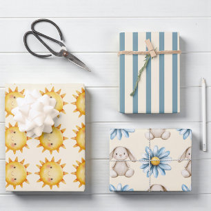 Hübsche Sonnen-Hasen-Blumen-Muster-Geschenkverpack Geschenkpapier Set