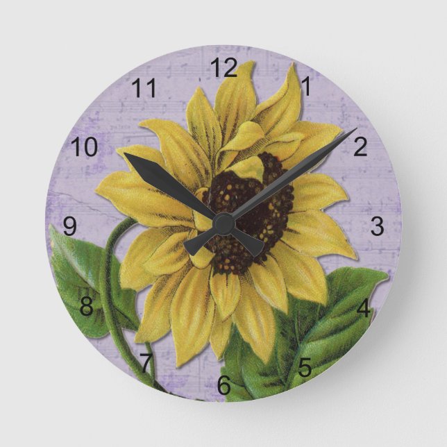 Hübsche Sonnenblume auf Tafelmusik Runde Wanduhr (Vorderseite)