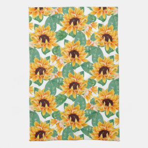 Hübsche Sonnenblumen Gelb & Grün Muster Geschirrtuch