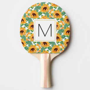 Hübsche Sonnenblumen Gelb-Grün-Muster Monogramm Tischtennis Schläger