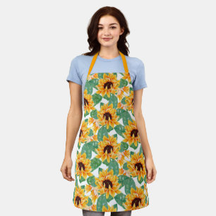Hübsche Sonnenblumen Gelb & Grün Muster Schürze