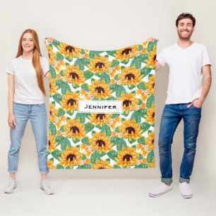Hübsche Sonnenblumen Gelb und Grün Fleecedecke