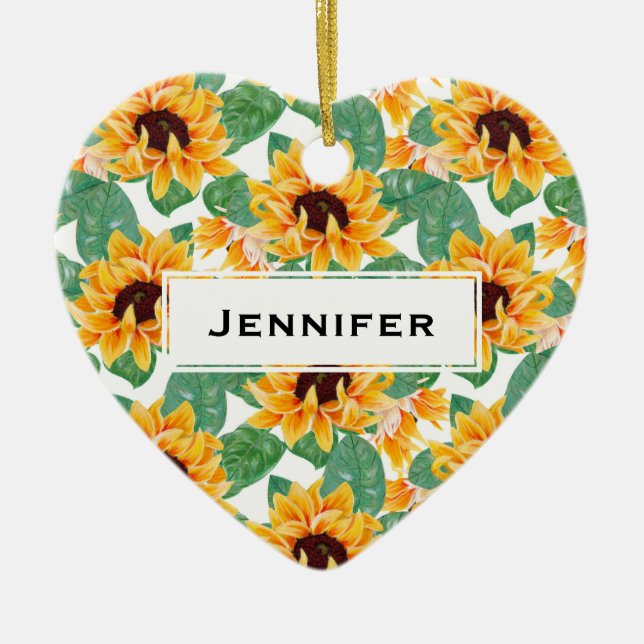 Hübsche Sonnenblumen Gelb und Grün Keramik Ornament (Vorne)