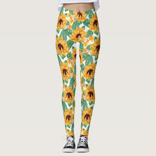 Hübsche Sonnenblumen Gelb und Grün Leggings (Vorderseite)