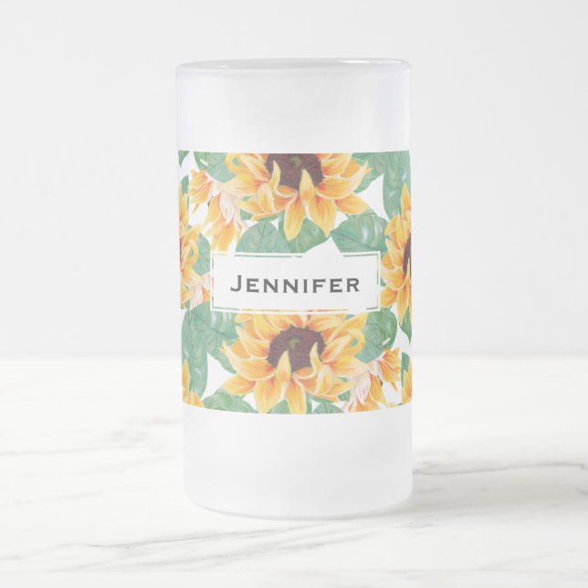 Hübsche Sonnenblumen Gelb und Grün Mattglas Bierglas (Mittel)