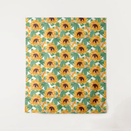 Hübsche Sonnenblumen Gelb und Grün Wandteppich