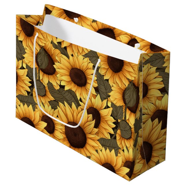Hübsche Sonnenblumen-Illustration All-Over-Print Große Geschenktüte (Vorderseite Schrägansicht)