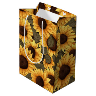 Hübsche Sonnenblumen-Illustration All-Over-Print Mittlere Geschenktüte