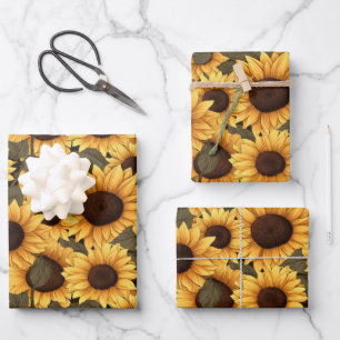 Hübsche Sonnenblumen-Illustration überall Geschenkpapier Set