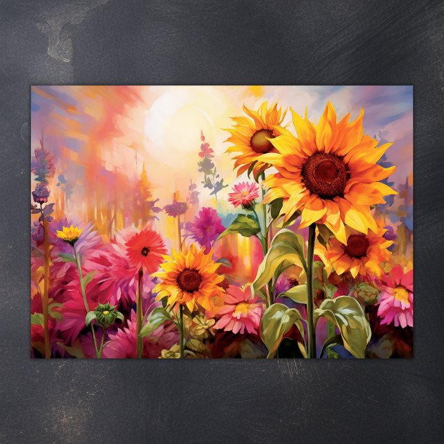 Hübsche Sonnenblumen im Feld farbenfroher Blume Poster (Pretty Sunflowers in Field of Colorful Flowers Poster)
