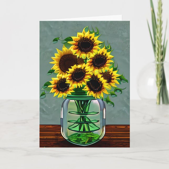Hübsche Sonnenblumen in Vases Art Oma's Geburtstag Karte (Vorderseite)