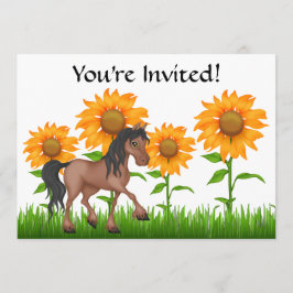 Hübsche Sonnenblumen & Pferde Einladung zum Geburt