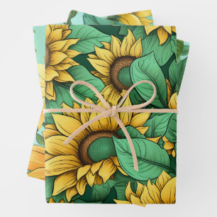 Hübsche Sonnenblumenspulpapier Geschenkpapier Set