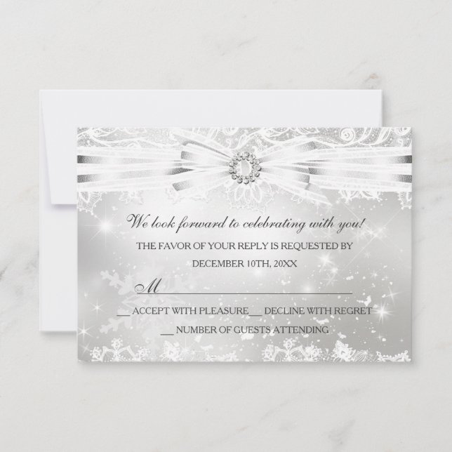Hübsche Spitzen & Bow Silver Weihnachtsfeiertag UA Einladung (Vorderseite)