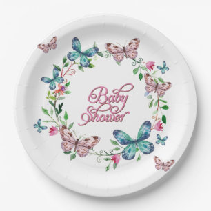 HÜBSCHE SPRING FLORAL BUTTERFLY WREATH BABY DUSCHE PAPPTELLER