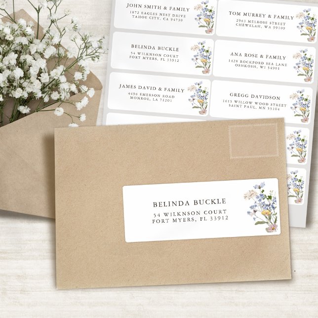 Hübsche Spring-Wildblume: Name des Wiesengängers Aufkleber (Pretty Spring Wildflower Meadow Guest Name Address Sticker)