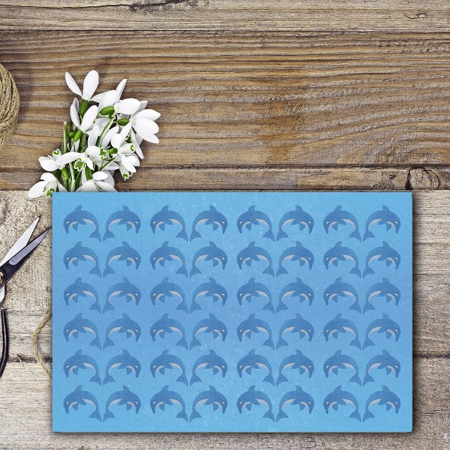 Hübsche Springdeln wie Blauweiße Springdeln Seidenpapier (Sparkle blue and white jumping dolphins on blue with water bubbles on gift wrap tissue paper.)