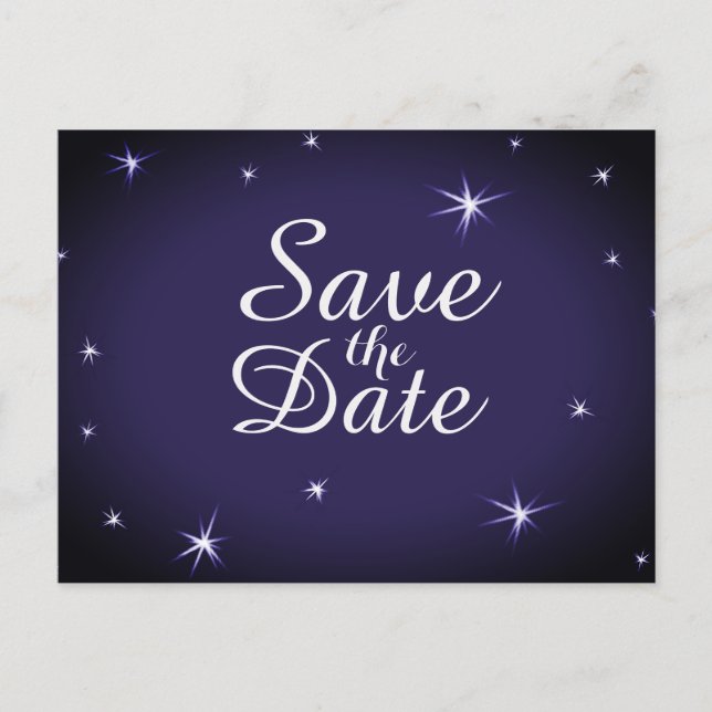 Hübsche Starlit Save the Date weiße Sterne auf Ankündigungspostkarte (Vorderseite)